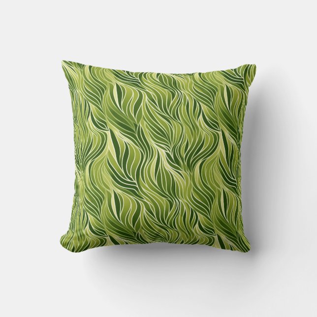Green Abstract Swirl Pattern  Throw Pillow (Front)