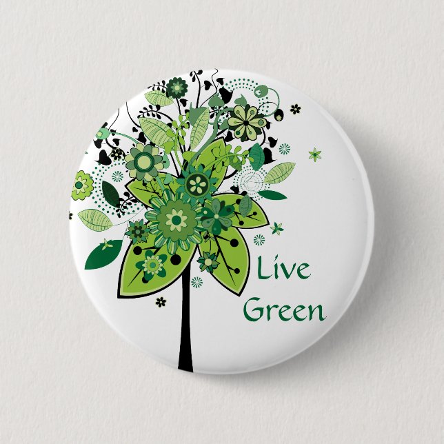 Green Abstract Tree 2 Inch Round Button (Front)