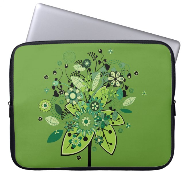 Green Abstract Tree Laptop Sleeve (Front)