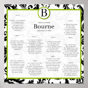 Green Accents Black and White Damask Seating Chart