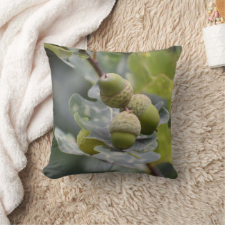 Green Acorn Tree Bamboo Wood Throw Pillow