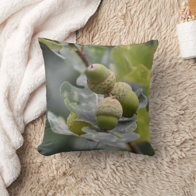 Green Acorn Tree Bamboo Wood Throw Pillow (Blanket)