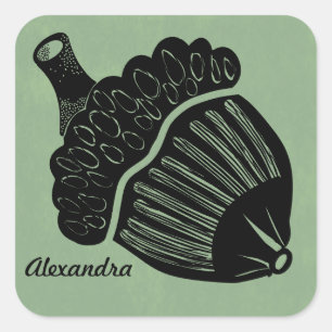 Green Acorn Woodcut Square Sticker