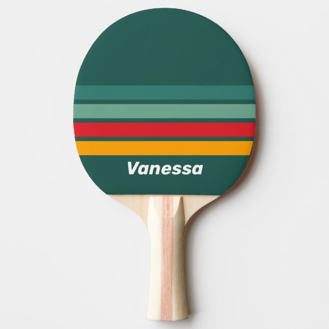 Green Across Striping with Name Ping Pong Paddle (Front)