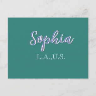 GREEN add name girl boss text PURPLE elegant Postcard