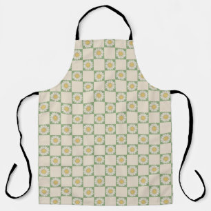 Green Aesthetic Chequered Sunflower Y2K Pattern Apron