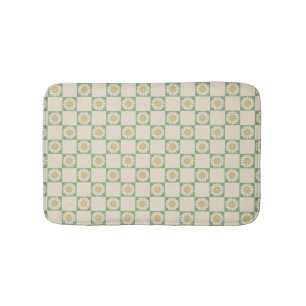 Green Aesthetic Chequered Sunflower Y2K Pattern Bath Mat