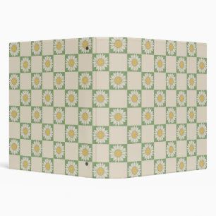 Green Aesthetic Chequered Sunflower Y2K Pattern Binder