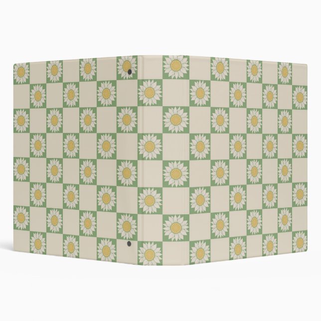 Green Aesthetic Chequered Sunflower Y2K Pattern Binder (Background)