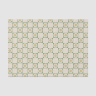 Green Aesthetic Chequered Sunflower Y2K Pattern Tissue Paper
