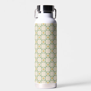 Green Aesthetic Chequered Sunflower Y2K Pattern Water Bottle