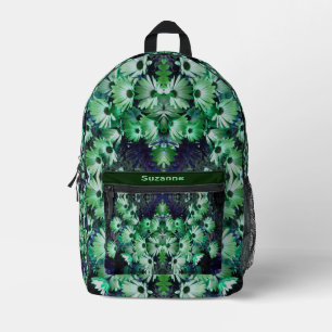 Green African Daisy Flowers Abstract Personalized Printed Backpack