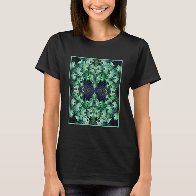 Green African Daisy Flowers Abstract  T-Shirt (Front)