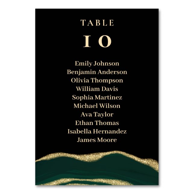 Green agate gemstone black Table Card (Front)
