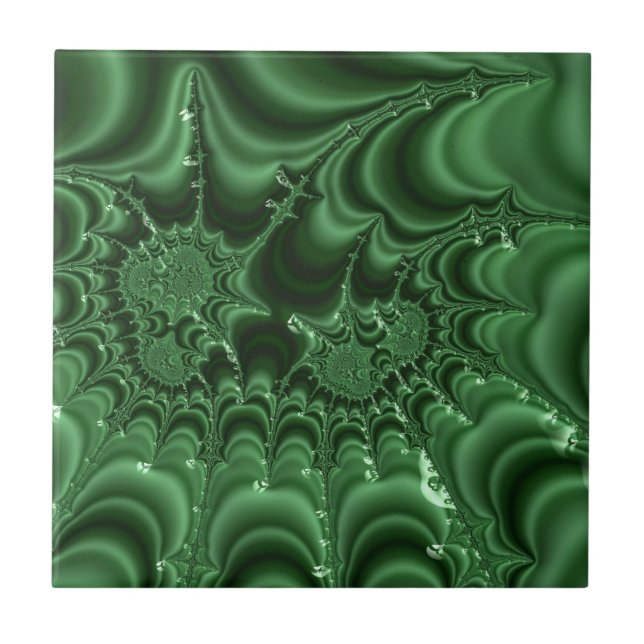 Green Agate Gemstone Look Fractal Abstract Art Tile (Front)