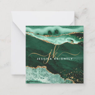 Green Agate Geode Gold Glitter Script Monogram Card