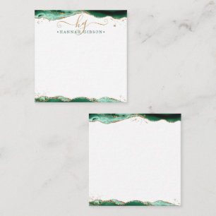 Green Agate Geode Script Monogram Gold Glitter Card