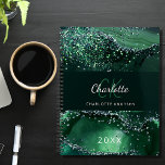 Green agate glitter marble monogram 2025 planner<br><div class="desc">A dark green agate,  marble stone background with faux glitter.  Personalize and add your monogram initals,  name and a year.</div>