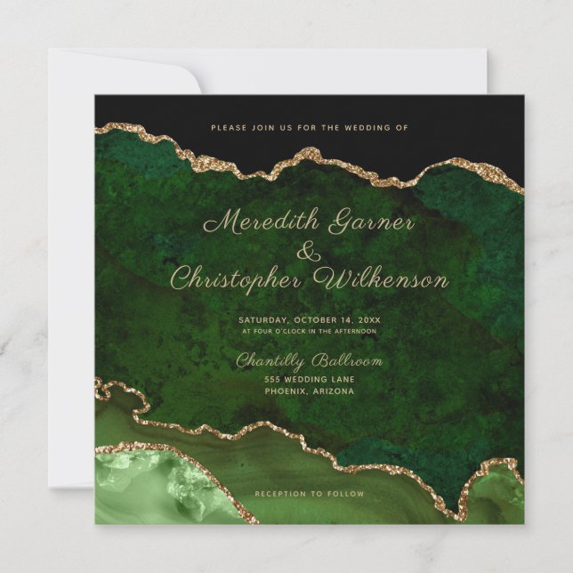 Green Agate Gold Glitter Wedding Invitation (Front)