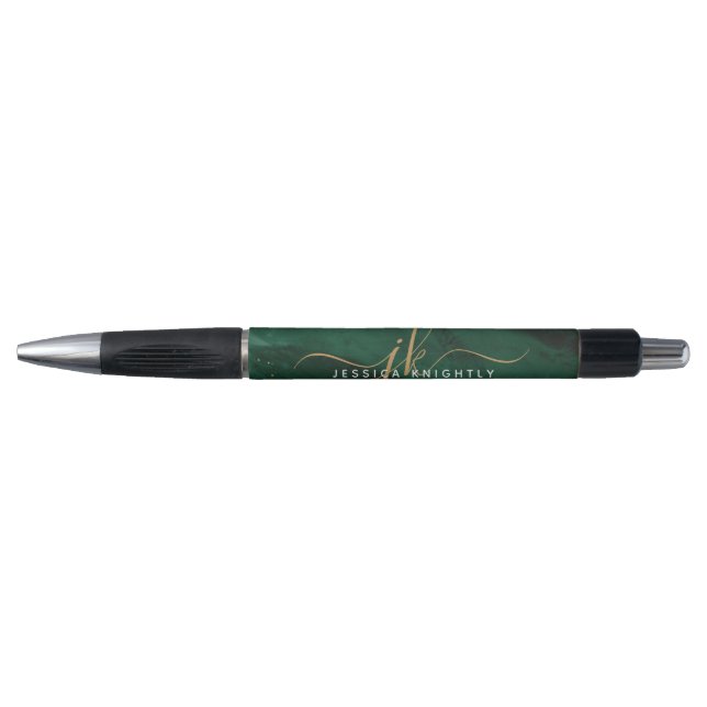 Green Agate Gold Script Monogram Pen (Front)