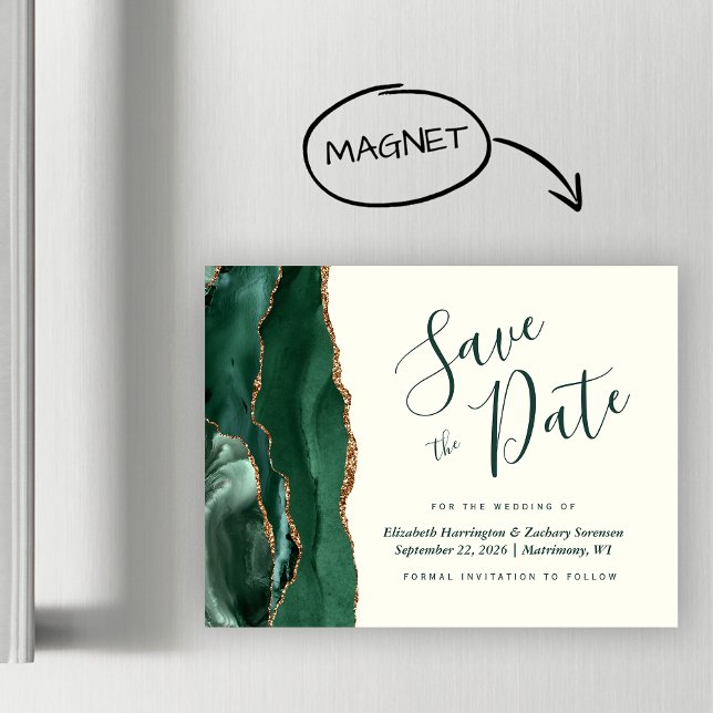 Green Agate Ivory Magnetic Wedding Save the Date (Creator Uploaded)