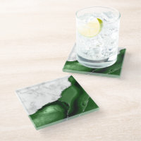 Green Agate Silver Glitter White Faux Marble