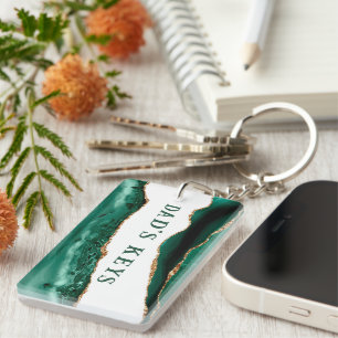 Green Agate With Gold Glitter Edges Dad's Keys Keychain