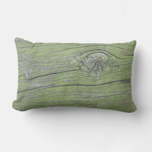 Green Aged Woodgrain Timber Plank Lumbar Pillow