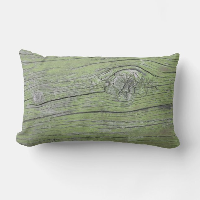 Green Aged Woodgrain Timber Plank  Lumbar Pillow (Front)