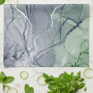 Green alcohol ink kitchen towel