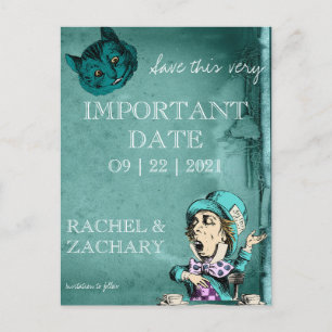 Green Alice in Wonderland Wedding Save The Date Postcard