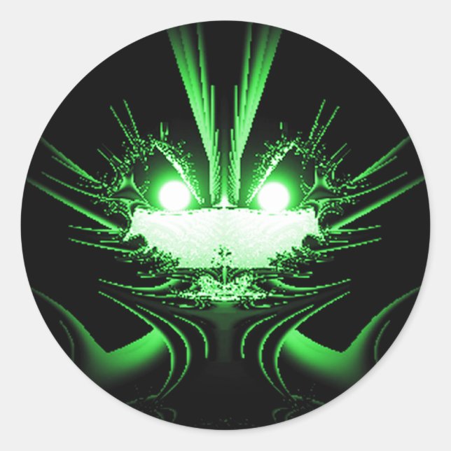 Green Alien Dragon w Glowing Eyes Classic Round Sticker (Front)
