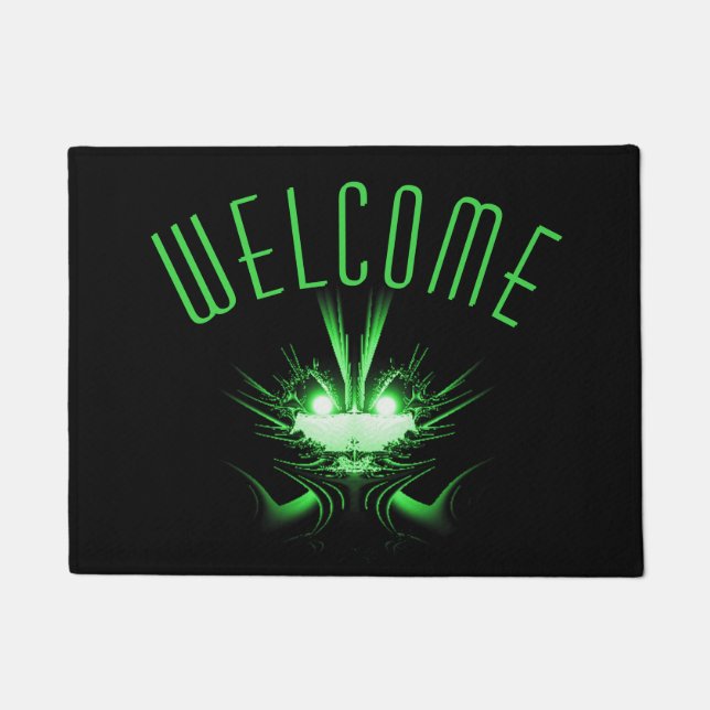 Green Alien Dragon w Glowing Eyes Doormat (Front)