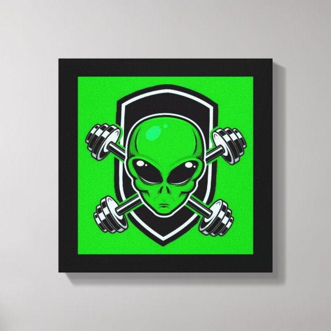 Green Alien Gym Stretched Canvas Print (Front)