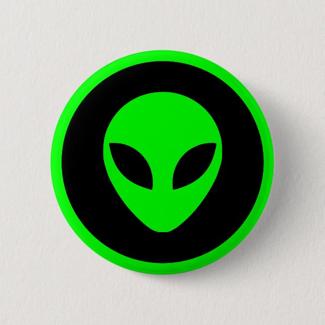 Green Alien Head 2 Inch Round Button (Front)