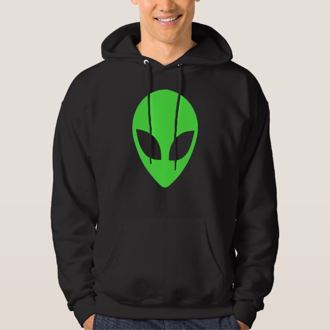 Green Alien Head 90's Style Funny Alien Hoodie (Front)