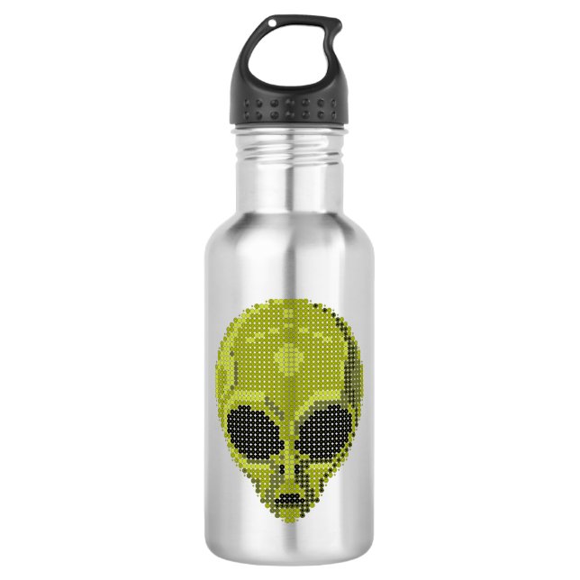 Green Alien Head Custom Water Bottle (Front)