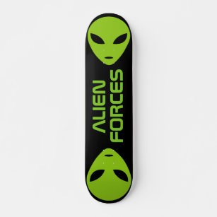 Green alien head logo custom skateboard deck