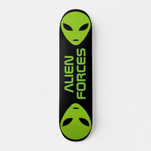 Green alien head logo custom skateboard deck (Front)