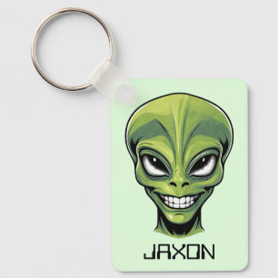 Green Alien Head Personalized Keychain
