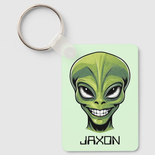 Green Alien Head Personalized Keychain (Front)