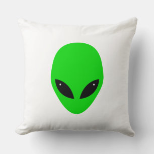 Green Alien Head Throw Pillow