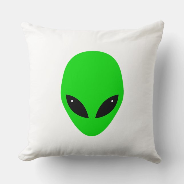 Green Alien Head Throw Pillow (Front)