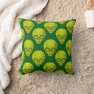 Green Alien Head  Throw Pillow