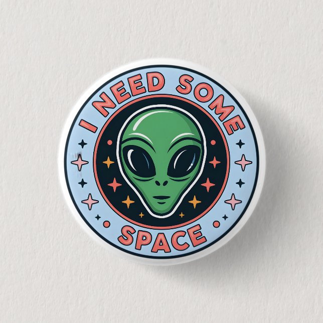 Green Alien I Need Some Space Retro Graphic 1 Inch Round Button (Front)