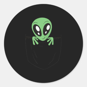 Green Alien In A Pocket Funny Sci Fi Graphic  Classic Round Sticker
