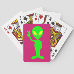 GREEN ALIEN PEACE SIGN PLAYING CARDS