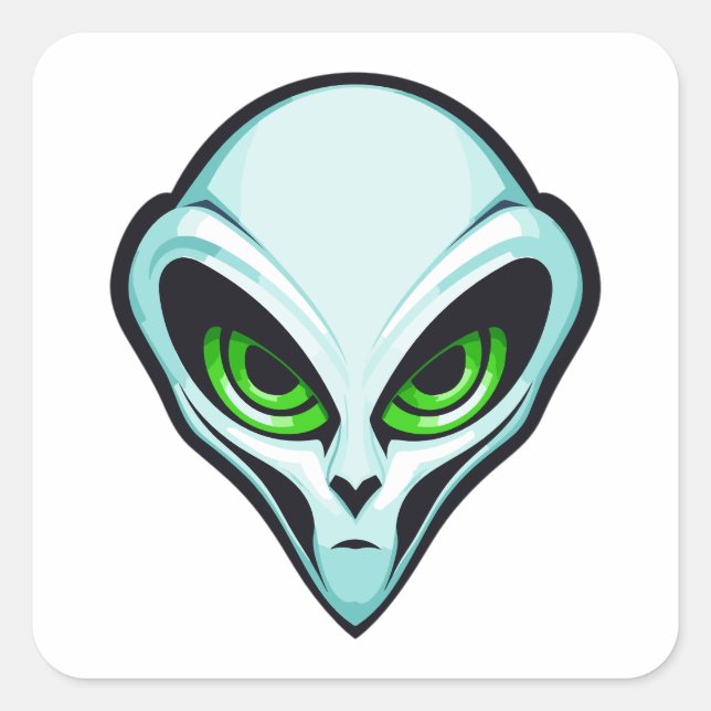Green Alien Portrait Head Logo Square Sticker (Front)