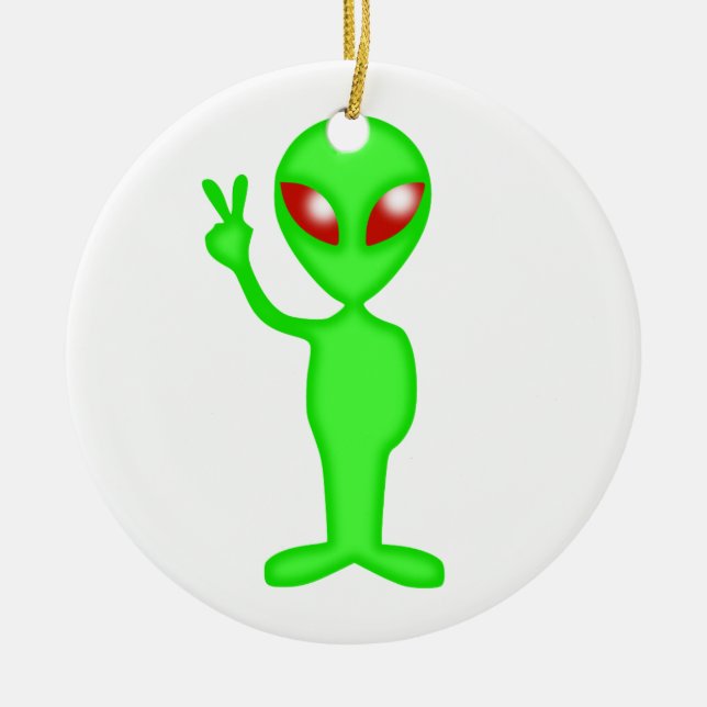 Green alien silhouette ceramic ornament (Front)