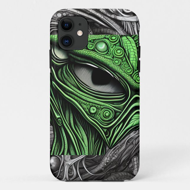 Green Alien with Degenerative Lines Background Case-Mate iPhone Case (Back)